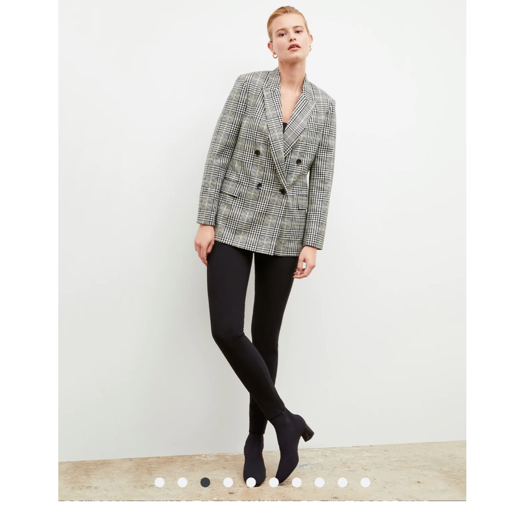 MM.LaFleur Plaid Double-Breasted Blazer in Black and White